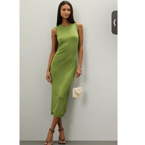 ATLEIN COLLECTIVE Green Crewneck Sleeveless Form Fitting Midi Dress Size Small - Picture 1 of 8